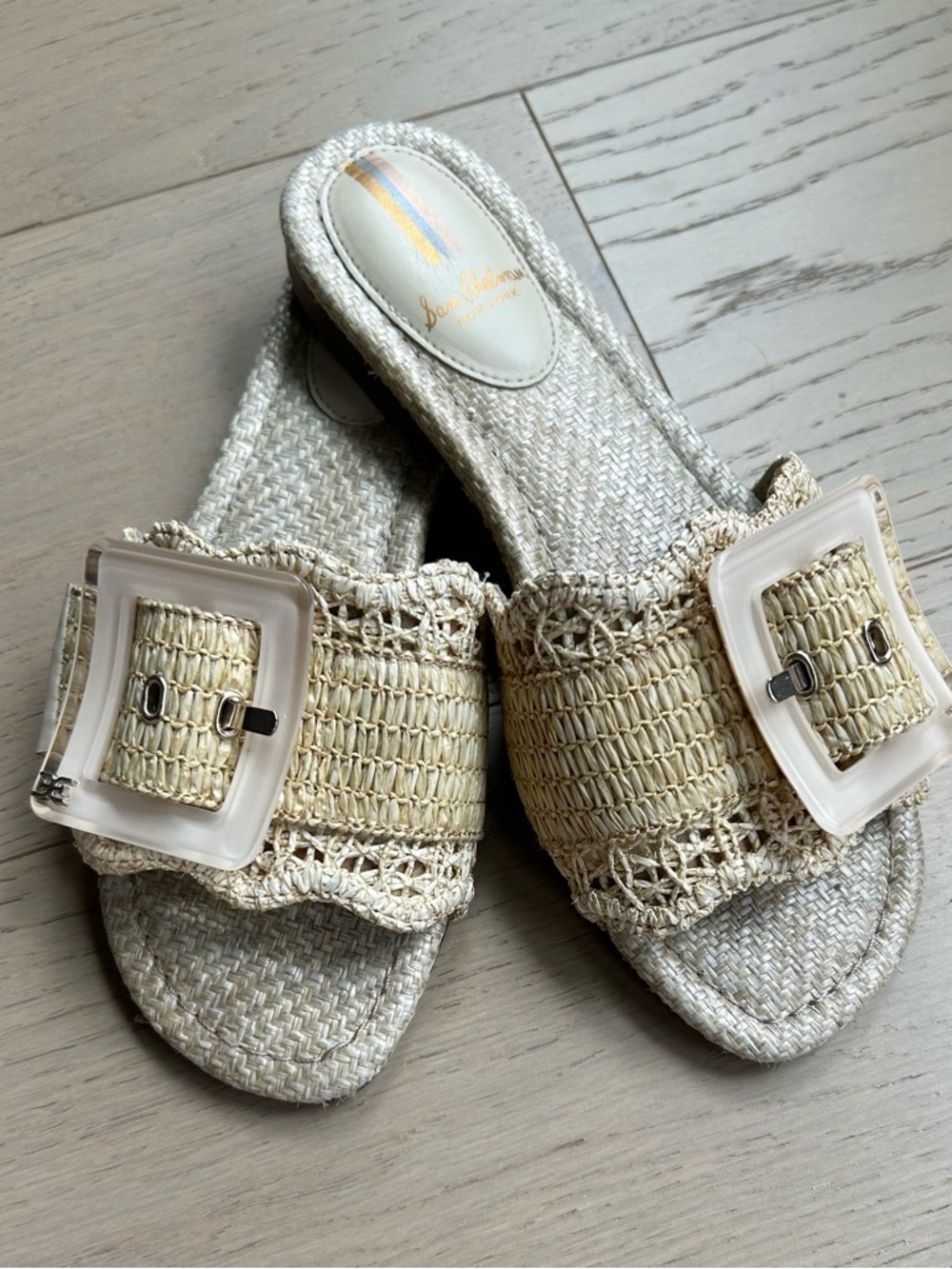 Sam Edelman Natural Woven Raffia Slide Sandals